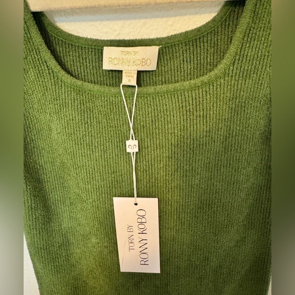 NEW Torn Ronny Kobo Gigi Dress Ribbed Knit Stretch Midi Small Moss Green NWT - Picture 7 of 9